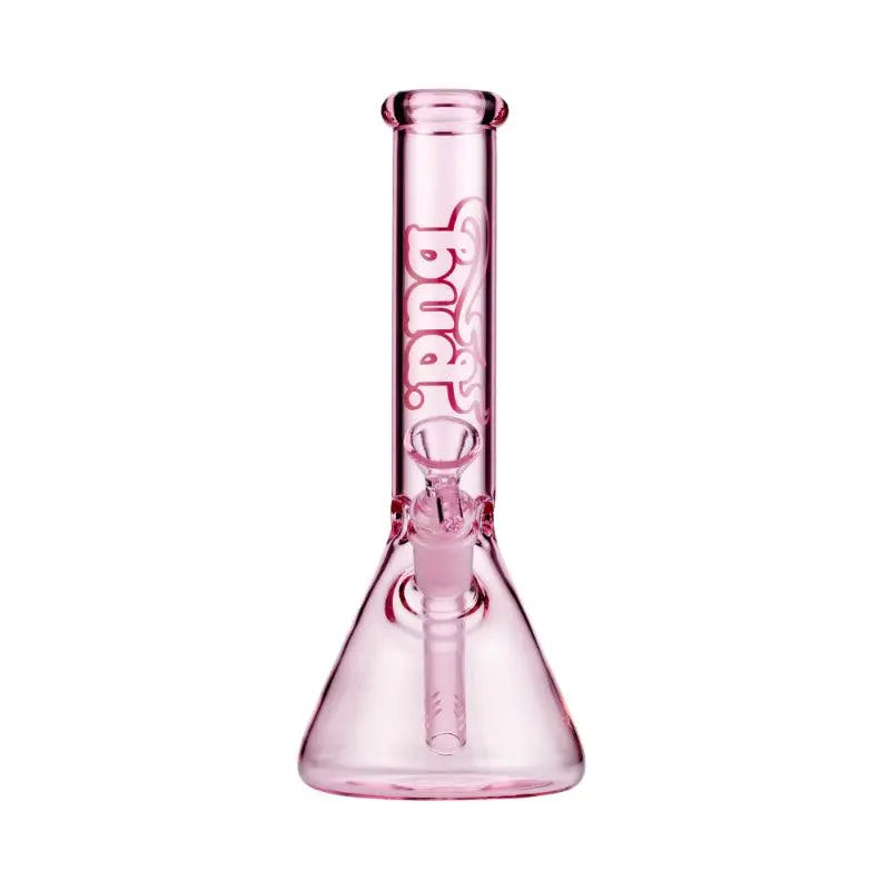 BUD PINK BEAKER BONG with glass stem & cone - 25CM