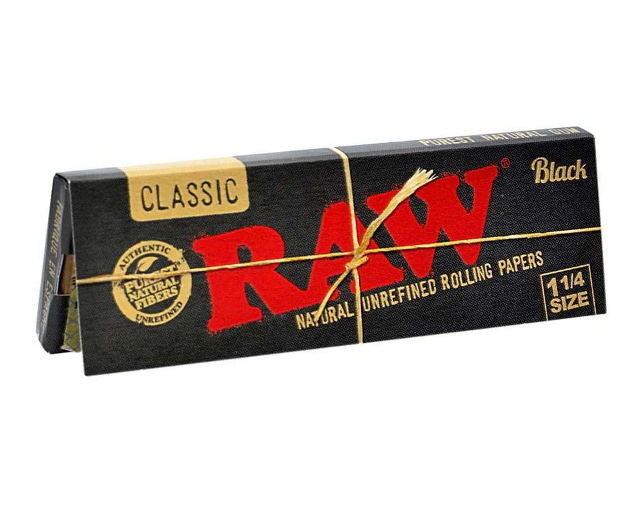 Raw Classic Black 1 1/4 Size Natural Unrefined Rolling Paper