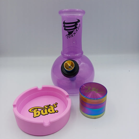 Small bonza bong bundle, with ash tray & rainbow grinder